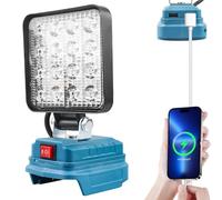 Lampe de travail LED sans fil pour Makita 18 V, 27 W - Projecteur de chantier LED avec charge USB - Projecteur portable à batterie - Projecteur de chantier pour Makita 18 V