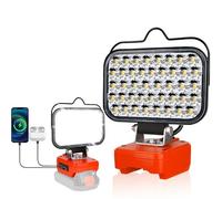 Lampe de travail pour lampe à batterie Black + Decker 20 V, 25 W 3000 lm, projecteur portable sans fil avec port de charge rapide USB et de type C pour outils Worx, projecteur LED pour camping, pêche