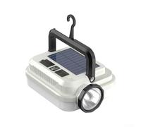 Lampe de travail solaire LED 400 lm - Lampe de camping portable - Double portée - Rechargeable au lithium - Sortie USB IPX4 - Étanche - ABS - Blanc - 14,8 x 10 x 5,2 cm - Pour la randonnée, la pêche