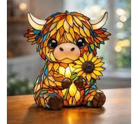 Lampe de vache des Highlands d'art faite à la main, veilleuse LED tournesol, vitrail, animaux 3D for la maison, le bureau, la chambre à coucher, le salon, la décoration de bureau