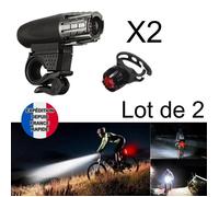 Lampe de vélo LED rechargeable USB LOT de 2 - Éclairage avant puissant + feu arrière rouge - Sécurité cycliste nuit