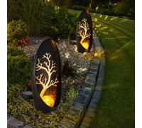 Lampes solaires de décoration de jardin pour l'extérieur, décoration de balcon extérieur, noir, argent, arbre, boule de verre, batterie métal IP44, 1x LED, LxlxH 14x7x30cm, lot de 2