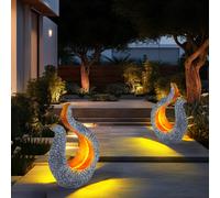 Lampe solaire décoration de jardin sculpture solaire aspect pierre lampe solaire design or, gris, LED blanc chaud, LxlxH 23,5x11x34,5 cm, lot de 2