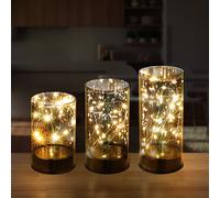 Lampe Décorative de Table Photophore LED Fumée Minuteur Guirlande Piles 3er Set