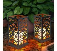 Lampe Décorative D'Extérieur Lanterne Solaire LED Bougie Rust Vert Effet Feu