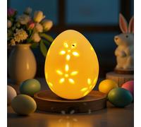 Lampe Décorative en Céramique de Pâques,Mini Œufs de Lapin Lumineux LED à Pile Sans Fil à Motif Floral Idéale pour le Salon,Decoration de Pâques Petite Accessoire Anime Veilleuse Cadeau Hiver (03)