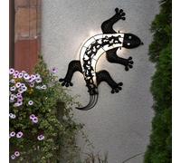 Lampes murales solaires pour l'extérieur figurine de jardin d'animaux figurine de lumière solaire gecko pour montage mural, métal de couleur bronze, chacune 1x LED, LxH 50x25 cm