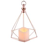 Lampe décorative lanterne suspension LED décoration de Noël bougie LED grille design, métal couleur cuivre, LxH 20x26 cm