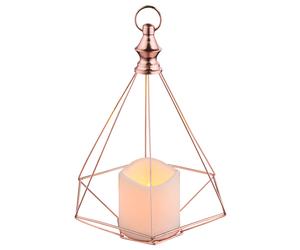 Lampe décorative lanterne suspension LED décoration de Noël bougie LED grille design, métal couleur cuivre, LxH 20x26 cm