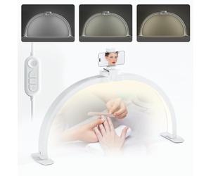 Lampe Demi Lune Onglerie, 29'' 42W Lampes Extension de Cils avec Support de Téléphone, Lampe de Bureau Demi-Lune pour Esthéticiennes, Techniciens des Ongles et Esthéticienne, 3000K-6500K (Blanc, 73CM)