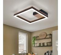 Lampe Design Luminaire de Salon Plafonnier LED Métal Noir Bois Carré Opale