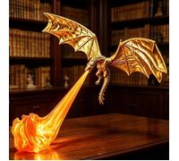 Lampe d'Étagère Dragon Fantasy LED Sculpture 3D Décorative Dragon Cracheur de Feu pour Bibliothèque Bureau Vitrine，L VEILLEUSE