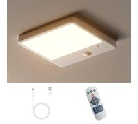 Lampe Détecteur de Mouvement Intérieur, Rechargeable Sans Fil Plafonnier LED à Pile, Montable Magnétiquement sans percer, Dimmable Télécommande, Luminaire pour Salle de Bain/Garage/Couloir/Escalier/WC