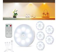Lampe Detecteur de Mouvement Interieur Rechargeable USB,Lot de 3Lampe de Placard sans fil,Luminosité Réglable avec 3 Couleurs,veilleuse led avec Télécommandes Pour chambre,Cuisine,Escalier Couloir (6)
