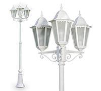 Lampe d'extérieur à 3 branches, candélabre en blanc, E27, éclairage de jardin en fonte d'aluminium avec verre, lanterne pour l'extérieur, lampe d'allée de jardin, hauteur 220cm, vintage, sans ampoules