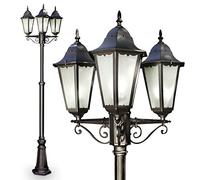 Lampe d'extérieur à 3 bras, candélabre en noir, E27, éclairage de jardin en fonte d'aluminium avec vitres, lanterne pour l'extérieur, lampe d'allée de jardin, hauteur 220 cm, vintage, sans ampoules