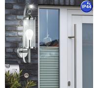 Lampe d'extérieur applique murale Spot mural E27 applique murale en acier inoxydable extérieur argent Verre anti-éclaboussures clair, douille E27, PxLxP 11,4x52,5x15,5 cm