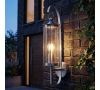 Lampe d'extérieur applique murale Spot mural E27 applique murale en acier inoxydable extérieur argent Verre anti-éclaboussures clair, douille E27, PxLxP 11,4x52,5x15,5 cm