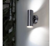 Applique lampe d'extérieur Applique lampe d'extérieur garage, Up and Down IP44 gris acier inoxydable, 2x douilles GU10, DxHxP 8,5x16,3x9,3 cm