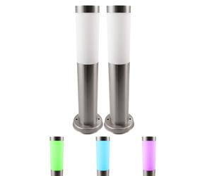 Lampe d'extérieur argent lampadaire de jardin lampadaire de chemin d'accès lampe de terrasse en acier inoxydable, télécommande dimmable, RGB LED 8,5W 806Lm, DxH 7,6x45 cm, lot de 2
