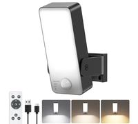 Lampe d'extérieur avec détecteur de mouvement, batterie 10 000 mAh, avec détecteur de mouvement, télécommande, 3 modes, 3000 K-6000 K, minuterie, lampe murale LED rechargeable, sans prise