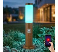 Lampe de socle avec détecteur de mouvement, aspect bois, borne d'éclairage extérieur en acier inoxydable, commande par application, Smart RGB LED 10W 806Lm, DxH 7,6 x 45 cm