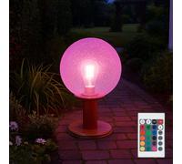 Lampe de jardin lampadaire lampe d'extérieur lampe de sol, aluminium aspect bois boule de verre, aspect bulle, télécommande dimmable, LED RVB 8,5W 806Lm 3000K blanc chaud, DxH 25x38 cm