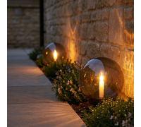 Boule Lampes solaires de jardin rondes Bougie solaire LED Effet de feu Lampes de jardin 25 cm pour l'extérieur, plastique fumé, 1x LED blanc chaud, DxH 25x38,5 cm, lot de 2