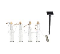 Lampe d'extérieur Chaîne lumineuse Jardin Lampe solaire 4 flammes, LED Lampe de terrasse verre bouteilles claires Décoration de jardin, 12x LED blanc chaud, LxlxH 4,8x4,8x14,5 cm