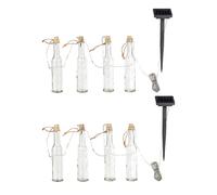 Lampe d'extérieur Chaîne lumineuse Jardin Lampe solaire 4 flammes, LED Lampe de terrasse verre bouteilles claires Décoration de jardin, 12x LED blanc chaud, LxlxH 4,8x4,8x14,5 cm, 2 pièces