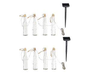 Lampe d'extérieur Chaîne lumineuse Jardin Lampe solaire 4 flammes, LED Lampe de terrasse verre bouteilles claires Décoration de jardin, 12x LED blanc chaud, LxlxH 4,8x4,8x14,5 cm, 2 pièces