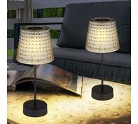 Lampe d'extérieur lampe de table solaire lampe de jardin LED lumière cristalline couleur fumée. Plastique noir, batterie IP44, blanc chaud 3000K, lot de 2, H 29 cm