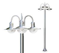 Lampe d'extérieur Elima, candélabre en acier inoxydable au design moderne, avec abat-jour en verre, lampe d'allée à 3 branches 200 cm, lampe de jardin avec douille E27, IP44, ampoule(s) non incluse(s)