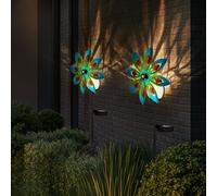 Décoration de jardin Roue à vent LED Lampe solaire Lampe de terrasse multicolore Lampe extérieure Piquet de terre, métal cuivré, verre brisé, blanc chaud, LxH 20x50 cm, set de 2