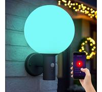 Applique avec détecteur de mouvement lumière extérieure lampe boule anthracite capteur LED applique murale maison, verre acier inoxydable, contrôle app CCT, Smart RGB LED 8,5W 806Lm, DxH 25x37 cm