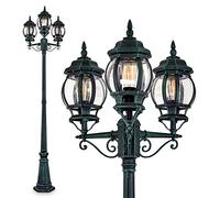 Lampe d'extérieur Kobe, candélabre au look antique, fonte d'aluminium en noir/vert avec disques en plastique, lampe d'allée à 3 branches 215 cm, lampe de jardin rétro/vintage, E27, IP44, sans ampoules