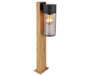 Lampe d'extérieur lampadaire de chemin d'accès, moderne, maison de campagne, aspect bois, verre fumé, acier inoxydable, noir, E27, LxlxH 14,5x9x50 cm
