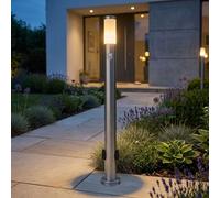 Lampe D'Extérieur Lampadaire Détecteur 2x Prises Inox E27 IP44 Hauteur 110 CM