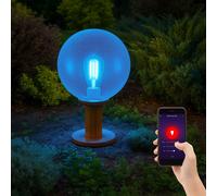 Éclairage de jardin extérieur base lumière extérieure E27 lampe d'extérieur lampadaire, aluminium aspect bois boule de verre, aspect bulle, télécommande dimmable, RGB LED 8,5W 806Lm 2700L-6500K, DxH 2