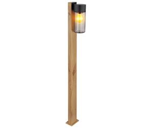 Lampe d'extérieur, lampadaire, moderne, aspect bois, lampe de terrasse, maison de campagne, verre en acier inoxydable, noir, E27, LxlxH 9x14,5x100 cm