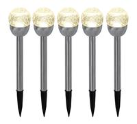 Lampe d'extérieur Lampe solaire de chemin, lampe de jardin en optique verre brisé, lampe boule, batterie intégrée, acier inoxydable, argent, LED, DxH 6x24,5cm, set de 5 pièces