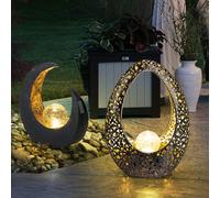 Lampe solaire Décoration de jardin Sculpture LED Lampe d'extérieur Croissant de lune Lampe solaire de jardin, effet lumineux Boule de verre Crackle, set de 2 pièces