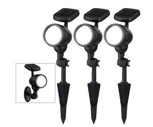 Lampe d'extérieur lampe solaire lampe solaire enfichable jardin, spot mobile avec batterie sur piquet IP44, noir, 1x LED blanc chaud, LxH 8,5x17cm, lot de 3