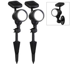 Lampe d'extérieur, lampe solaire, lampe solaire, lampe à brancher, lampe de jardin, piquet de sol IP44, batterie rechargeable, spot mobile, noir, 1x LED blanc chaud, LxH 8,5x17cm, lot de 2