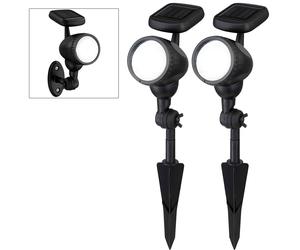 Lampe d'extérieur, lampe solaire, lampe solaire, lampe à brancher, lampe de jardin, piquet de sol IP44, batterie rechargeable, spot mobile, noir, 1x LED blanc chaud, LxH 8,5x17cm, lot de 2