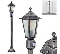 Lampe d'extérieur Loria, avec détecteur de mouvement en métal/verre noir-argenté/blanc, lampe d'extérieur à l'aspect antique, 107cm, lampe de jardin, éclairage de jardin IP44, 1x E27, sans ampoule