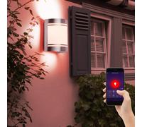Applique murale éclairage de façade applique murale d'extérieur en acier inoxydable lampe de jardin argent, verre, contrôle par application, Smart RGB LED 5W 470Lm, LxH 14x16,5 cm