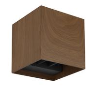 Lampe d'extérieur marron Spot mural moderne Applique murale, spot LED Up&Down aspect bois, alu, 2x LED 3W 290lm 3000K blanc chaud, LxlxH 10x10x10 cm