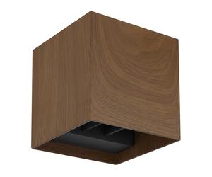 Lampe d'extérieur marron Spot mural moderne Applique murale, spot LED Up&Down aspect bois, alu, 2x LED 3W 290lm 3000K blanc chaud, LxlxH 10x10x10 cm 
