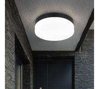 Plafonnier LED verre blanc Lampe d'extérieur Balcon noir Plafonnier d'extérieur, 9W 810lm blanc chaud, DxH 18,4x6,5 cm